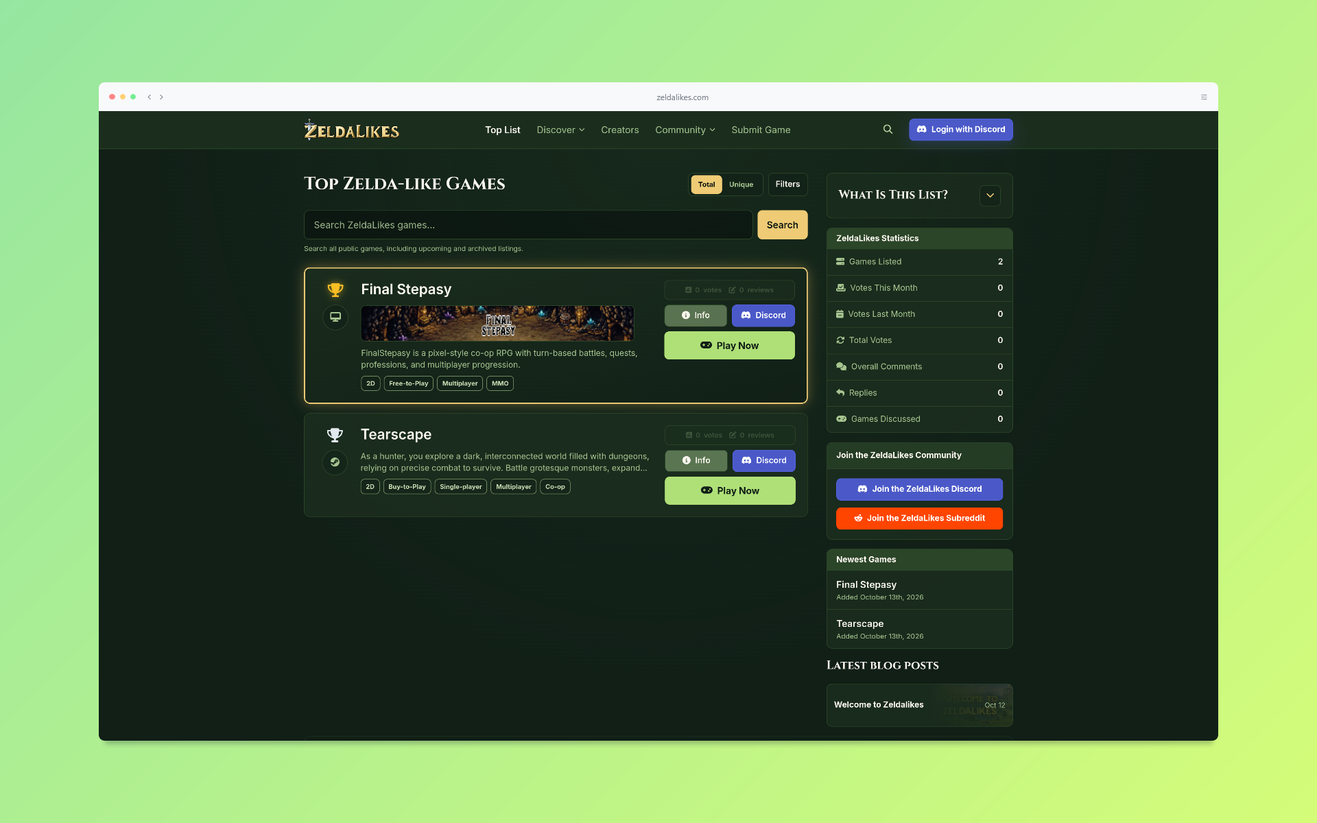 ZeldaLikes directory of Zelda-inspired indie adventures